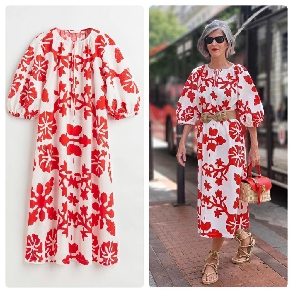 H&M Linen Blend Dress Print New